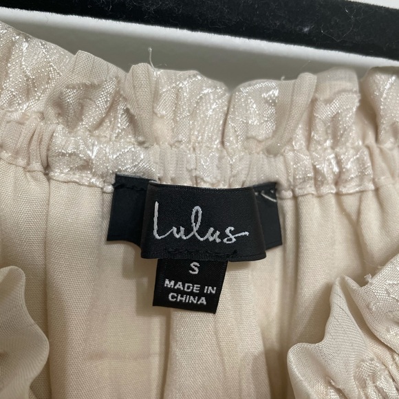 Lulus Off the Shoulder Maxi Dress Cream Floral Jacquard Womens Small - Picture 3 of 5